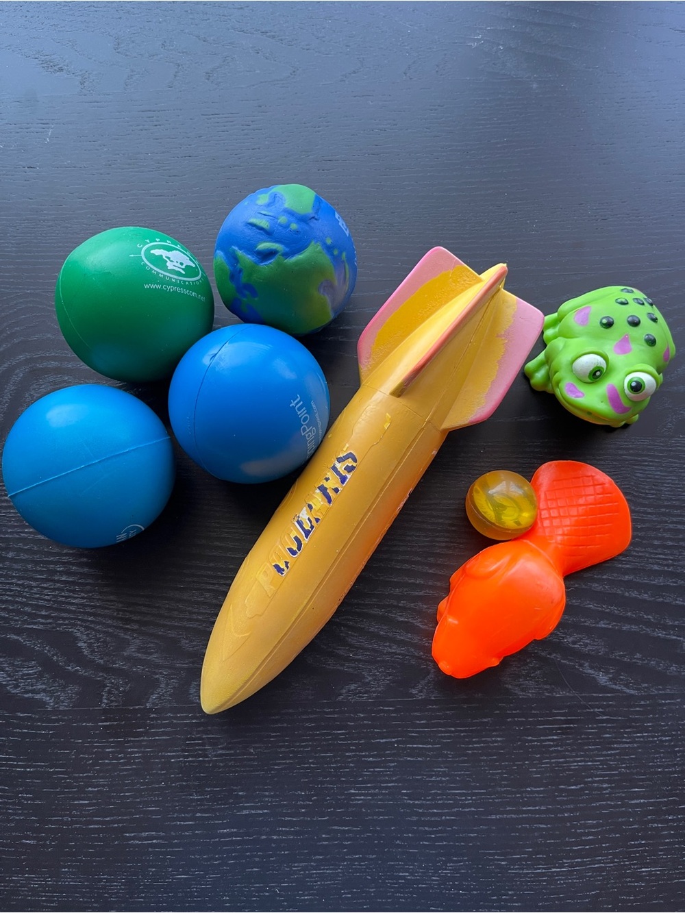 Pool Toys Bundle - Poolmaster Yellow Rocket Torpedo Dive Toy Stress Balls